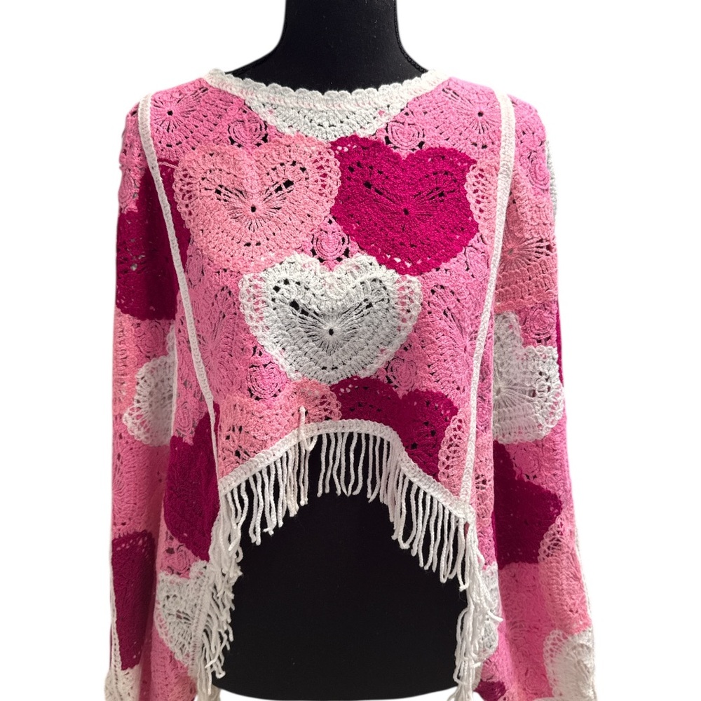 Pink and White Heart Patterned Sweater